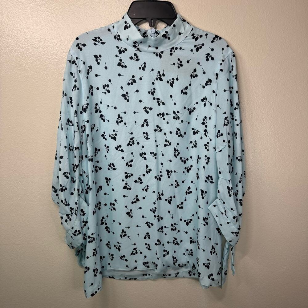 PAPER LONDON Mock Neck Silk/Rayon Blue Berry Blouse Women’s Size 12 PRISTINE